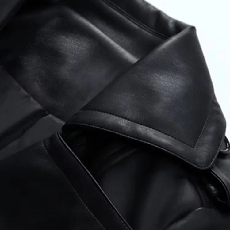 Autumn Fitted Coffee Skirted Pu Leather Blazer Jacket Women Long Sleeve Double Breasted European Fashion