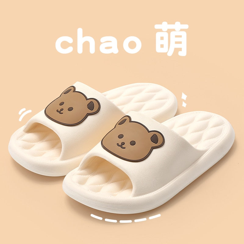 Solid Bear Slippers Cartoon Graffiti Shoes Women Summer Flip-Flops Beach Sandals Thick Platform Soft Cozy Casual Home Slippers
