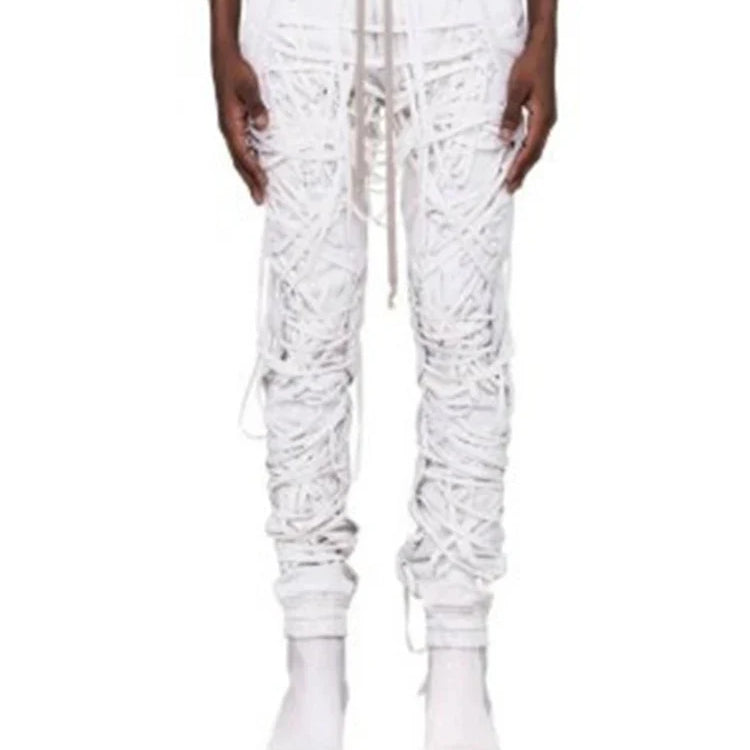 DEAT Autumn Elastic Drawstring Cross Full Length Slim Feet High Street Pants Trousers And Single Breasted jackets WN151