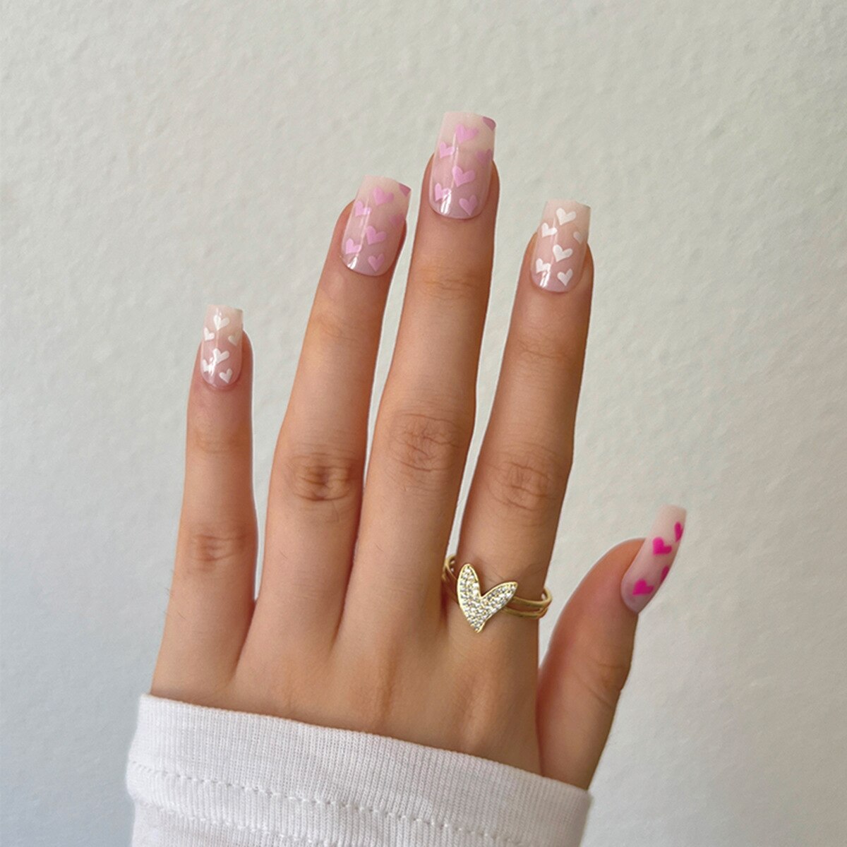 Purple Love Heart Leopard Print Wearable Nail Art Glossy Pink Fake Nails Finished False Nails Short Press on Nails with Glue MT873JP1877