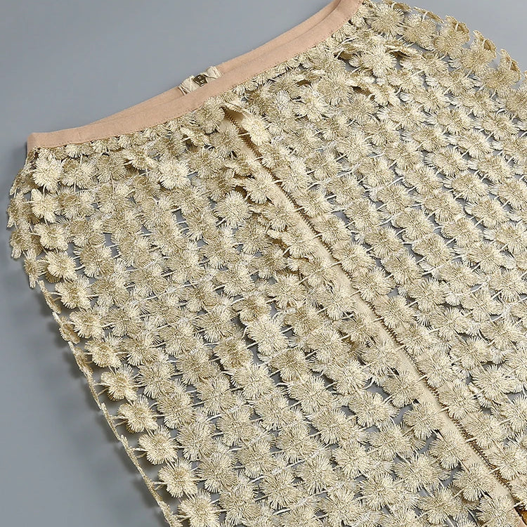 Stylish Beige Sleeveless Cropped Top & Sheer Skirt Set with Zipper for Festival & Party Chic Dress Gown