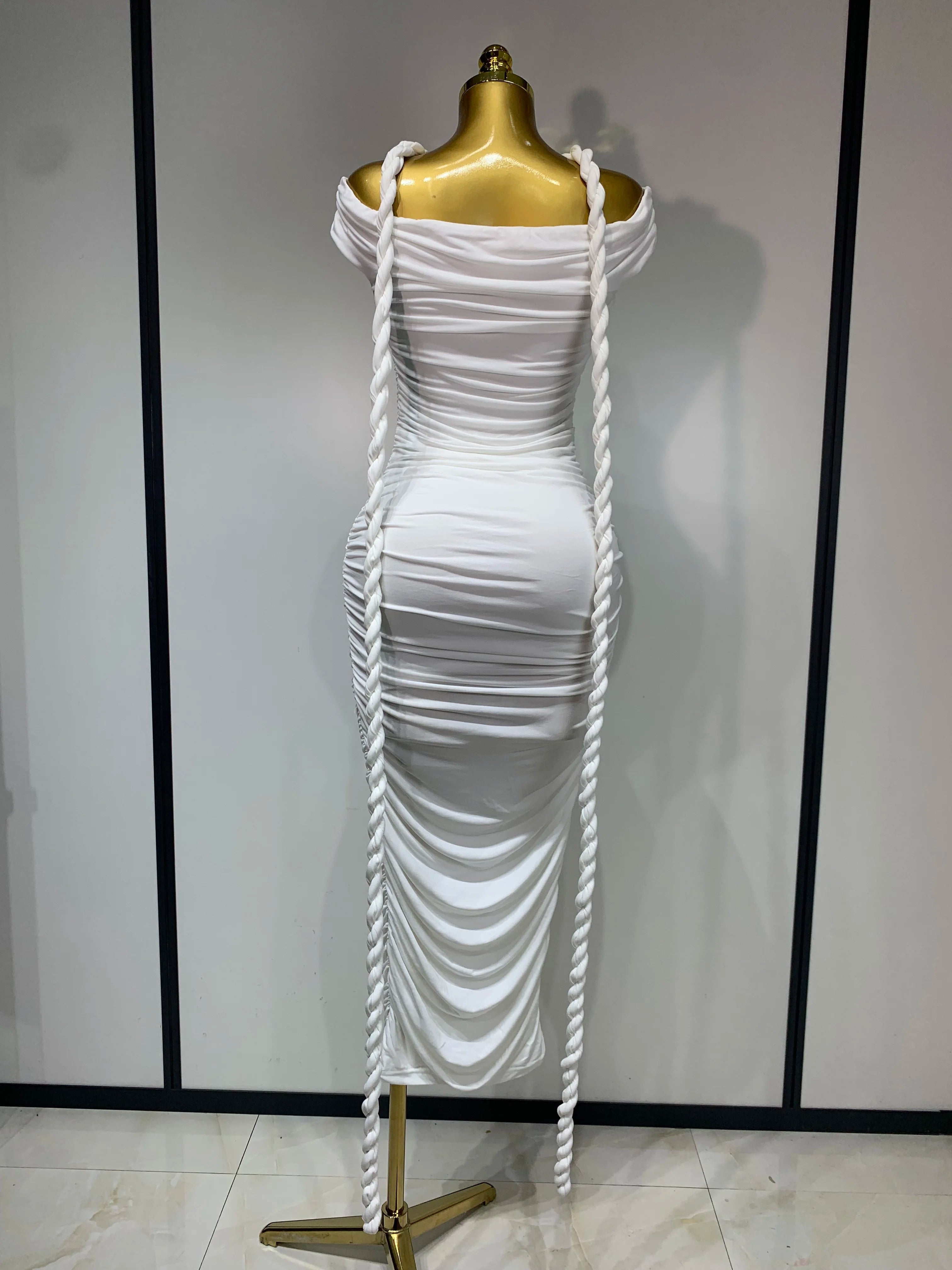 2025 White Women Sexy Off Shoulder Bodycon Mesh Long Dress Nightclub Party Evening Fashion Birthday Dress Vestido