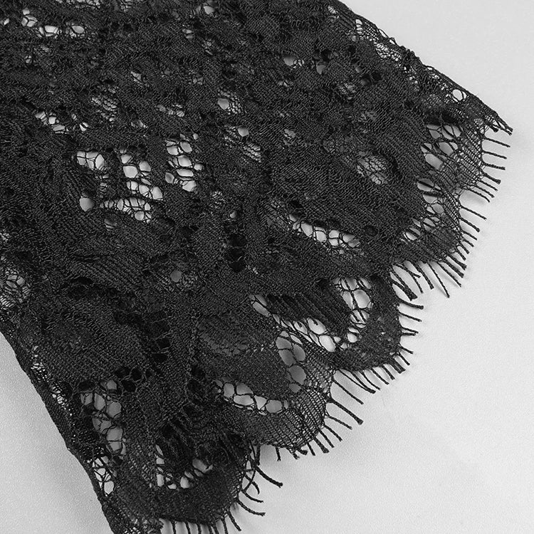 Elegant Black Lace V-Neck Mermaid Dress Gown with Sheer Sleeves for a Formal Dinner