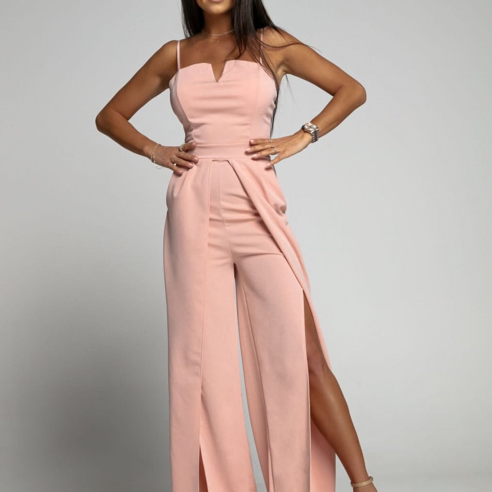 Summer Fashion Jumpsuit Women Sexy Suspender Bra Sleeveless High Waist Split Wide Leg Pants Elegant Temperament Jumpsuit Women Pink