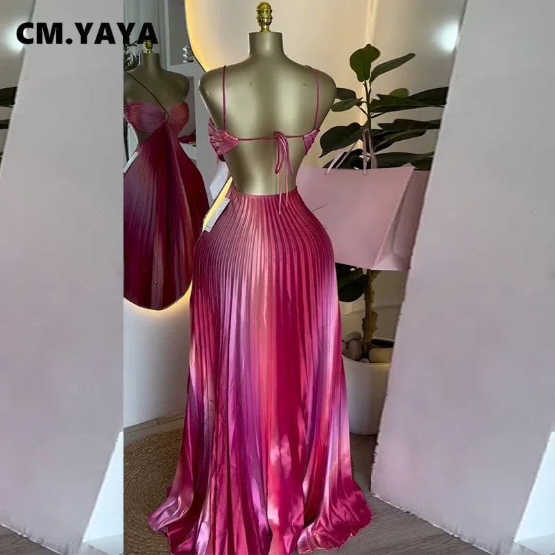2025 Elegant Sleeveless Sweet Strapless Gradient Floor-Length Long Women Dress Beach Party Evening Sexy Pleated Dresses