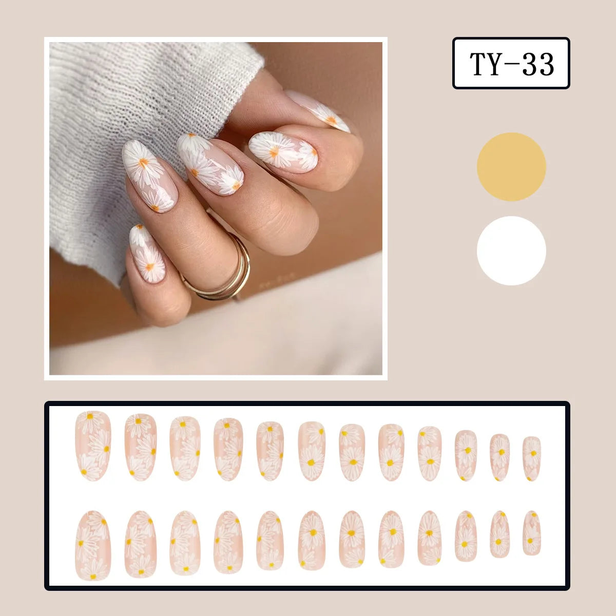 24pcs 3D Carved Petal Decor False Nails Gradient Blue Almond Fake Nails Tips Wearable Detachable Spice Girl Press on Nails 4