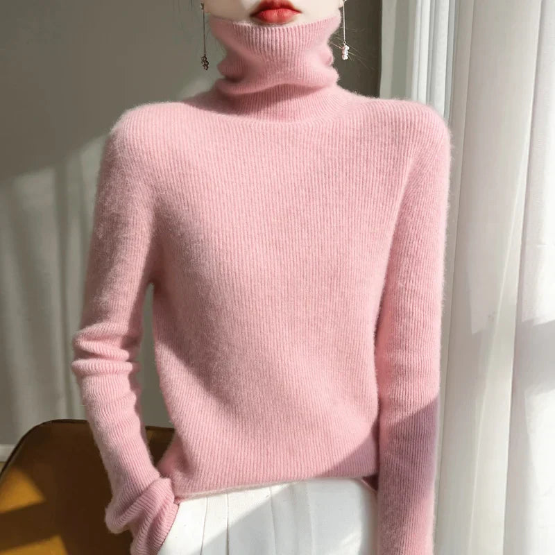 Autumn Winter Cashmere sweater Women Solid Turtleneck Cashmere Sweater Casual Cashmere Sweater Women Pink