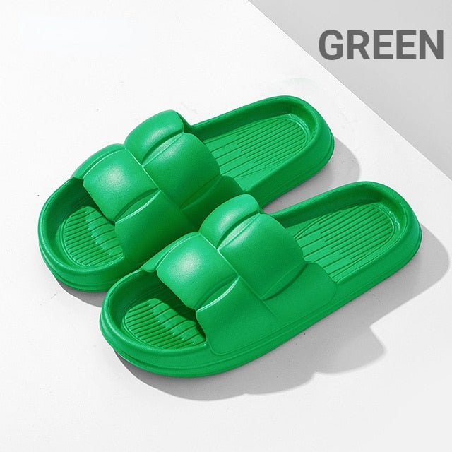 Summer Soft Shoes Cloud Slippers Indoor Mute Bathroom Anti-slip Slide Eva Beach Flip Flops Men Ladies Leisure Sandals 2024 green