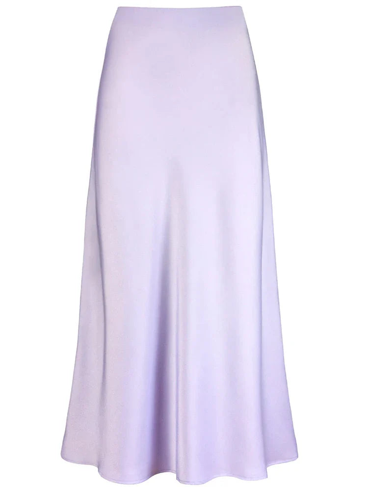 Women Satin Silk Skirts Summer Spring Korean Fashion Clothing Office Ladies Long Skirt Elegant Black Maxi Skirts for Women Light Purple
