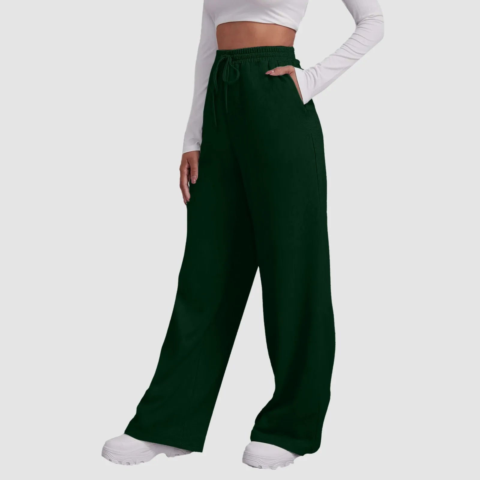 Wide Leg Pants For Women’S Fleece Lined Sweatpants Straight Pants Bottom All-Math Plain Fitness Joggers Travel Basic Pants Green-C
