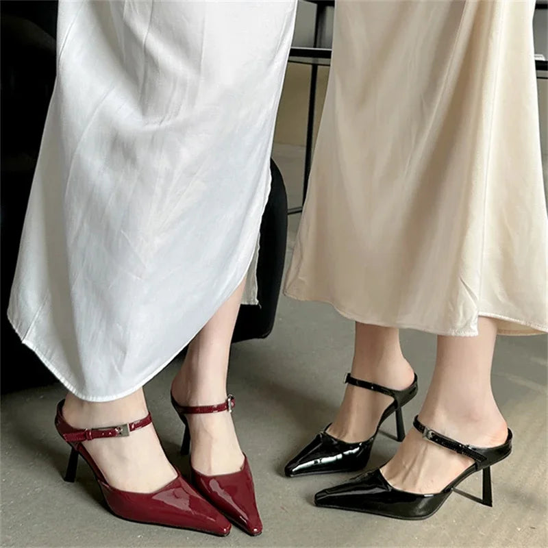 Eilyken New Design High Heels Woman Pumps Buckle Strap Mules Slippers Sexy Pointed Toe Wedding Banquet Female Shoes