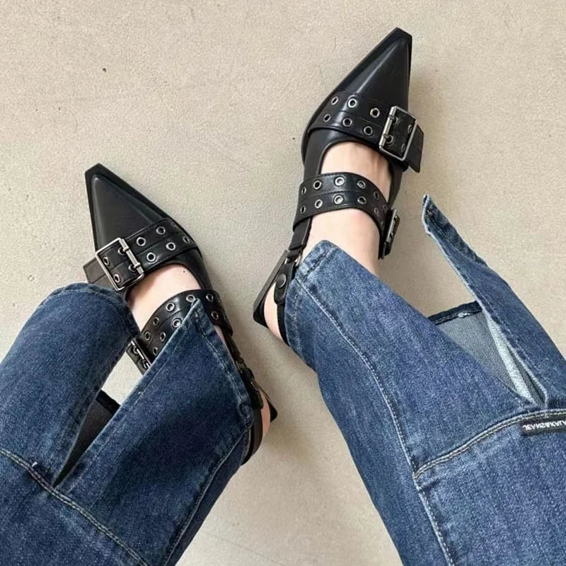 Shoes Gothic Chunky Heels Women's Pumps Rivet Street Style Medium Heel Punk Vintage Casual Sandals