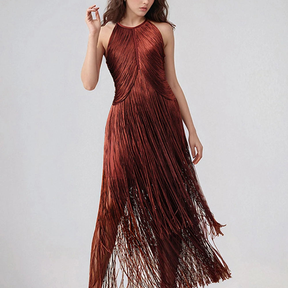 Modphy Sexy Tassel Ankle Bodycon Bandage Long Dress 2025 New Celebrity Elegant Evening Club Luxury Birthday Party Outfit ﻿