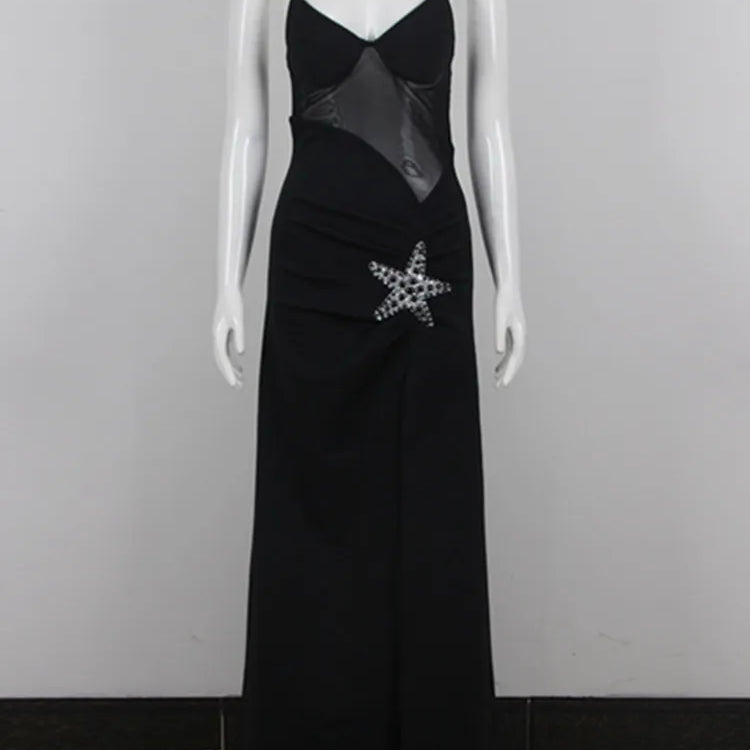 est Summer Fashion Women Sexy V Neck Starfish Black Split Maxi Long Bandage Dress Elegant Evening Club Party Dress