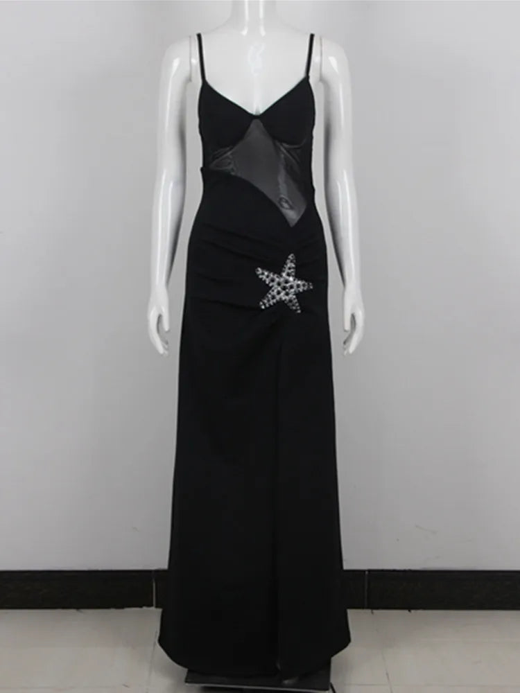 est Summer Fashion Women Sexy V Neck Starfish Black Split Maxi Long Bandage Dress Elegant Evening Club Party Dress