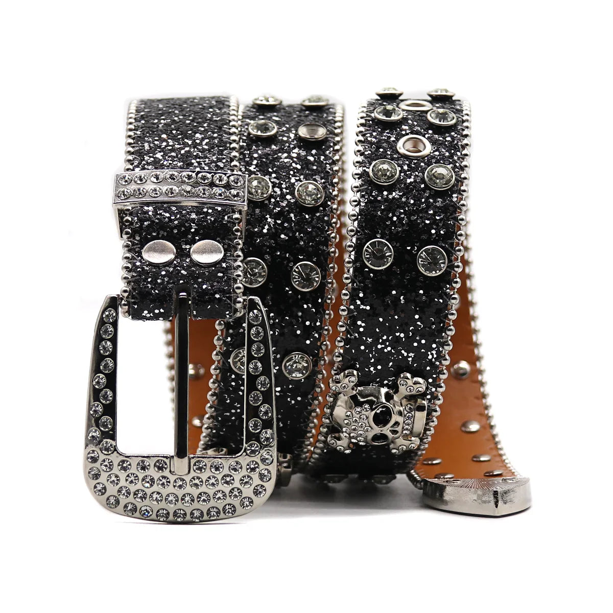 Women's Brand Luxury Sequin Punk Metal Buckle Belt Y2k Bling Skull Rhinestone Belt Fashion Waistband Jeans Pants Decor Belt