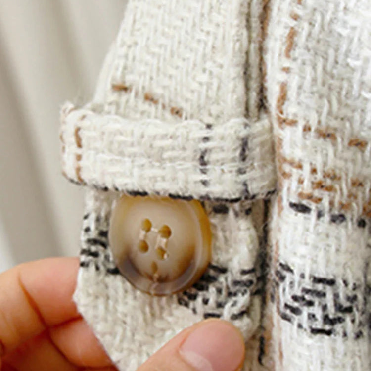 Autumn Winter Long Loose Warm Plaid Wool Blends Trench Coat for Women Raglan Sleeve Belt Double Breasted Woolen Overcoat