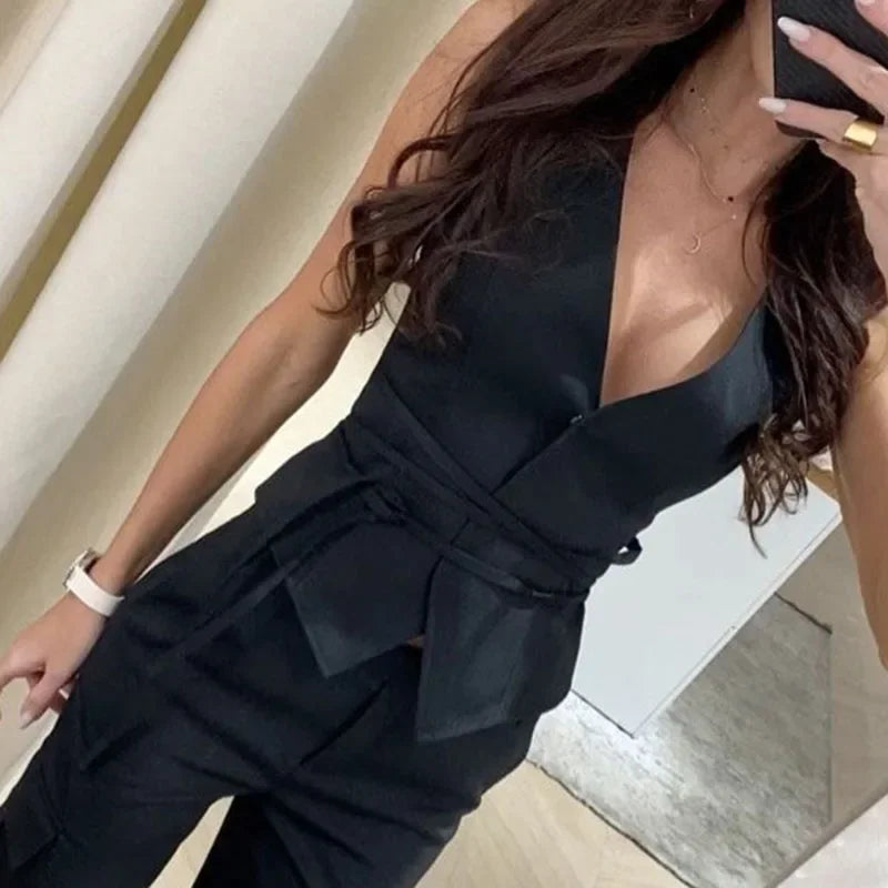 Spring Summer New Sexy V Neck Laced Sleeveless Slim Blouses INS Fashion Solid Color Buttons Cardigans Elegant Cropped Tank Tops