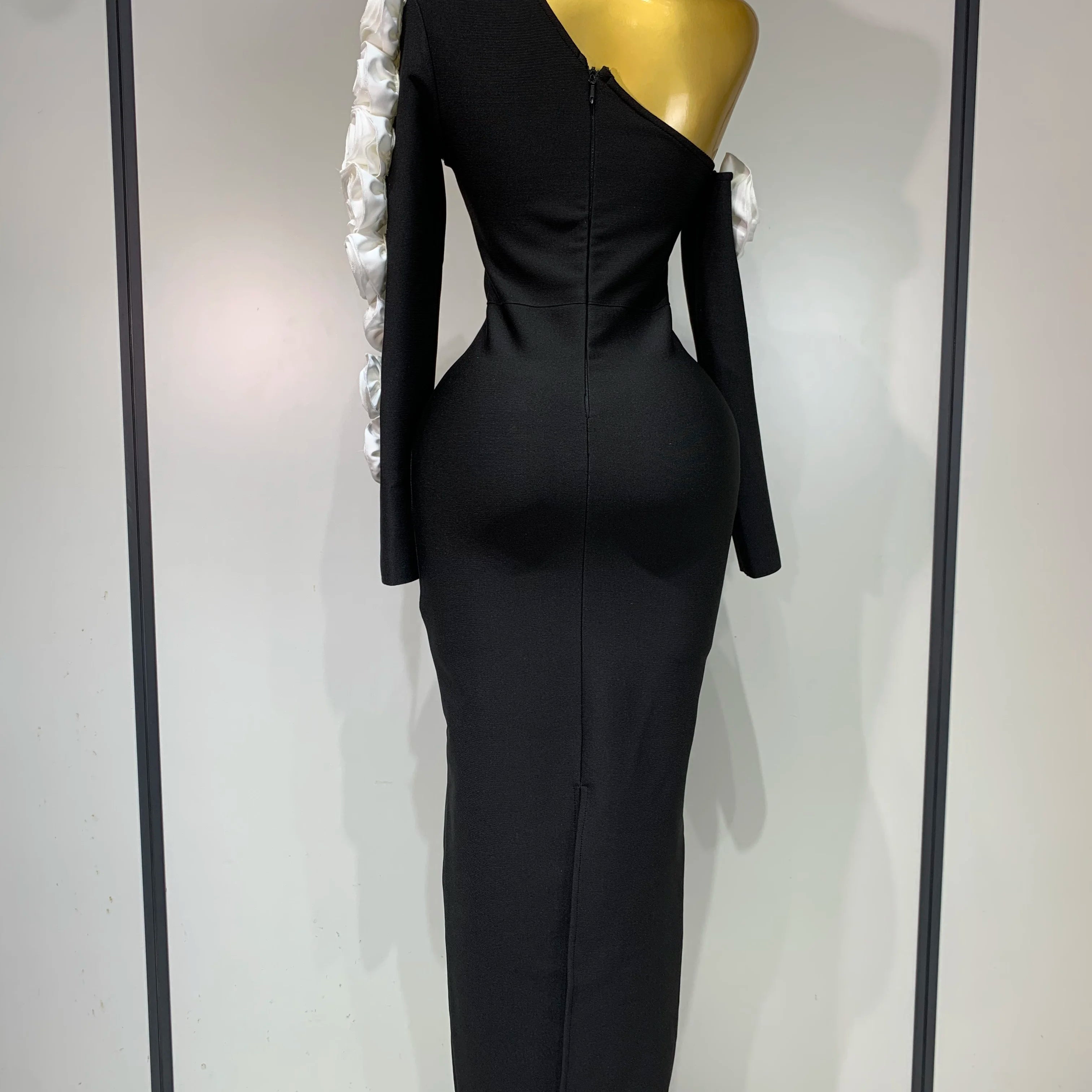 Women Sexy One Shoulder Cut Out Flower Maxi Long Bodycon Bandage Dress Celebrity Elegant Evening Club Birthday Party Dresses