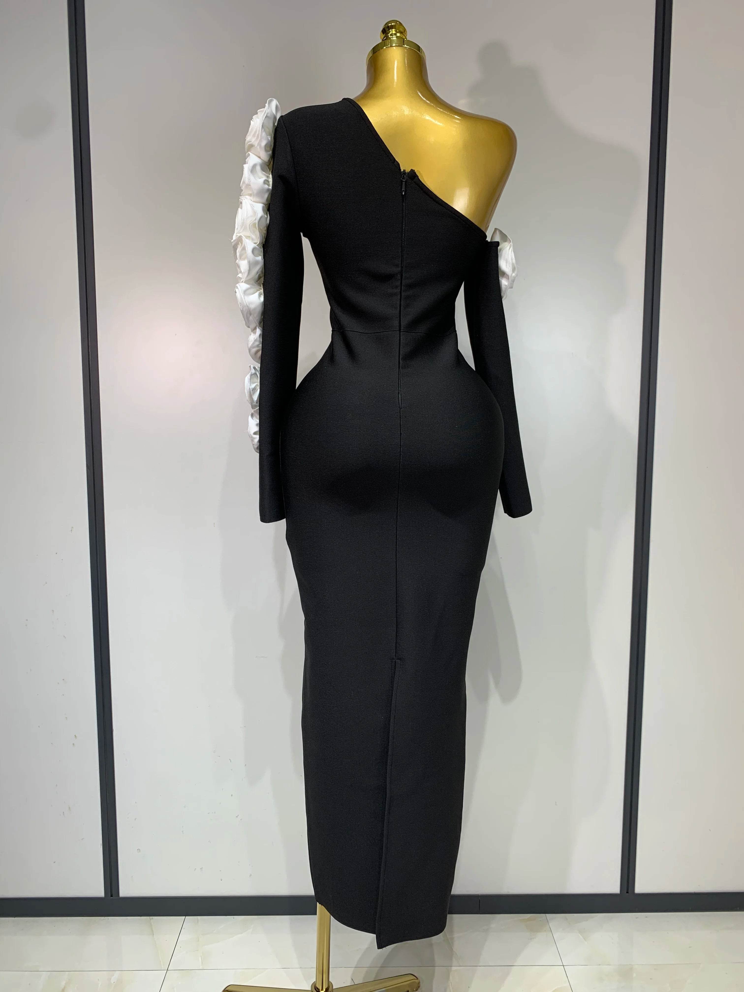 Women Sexy One Shoulder Cut Out Flower Maxi Long Bodycon Bandage Dress Celebrity Elegant Evening Club Birthday Party Dresses