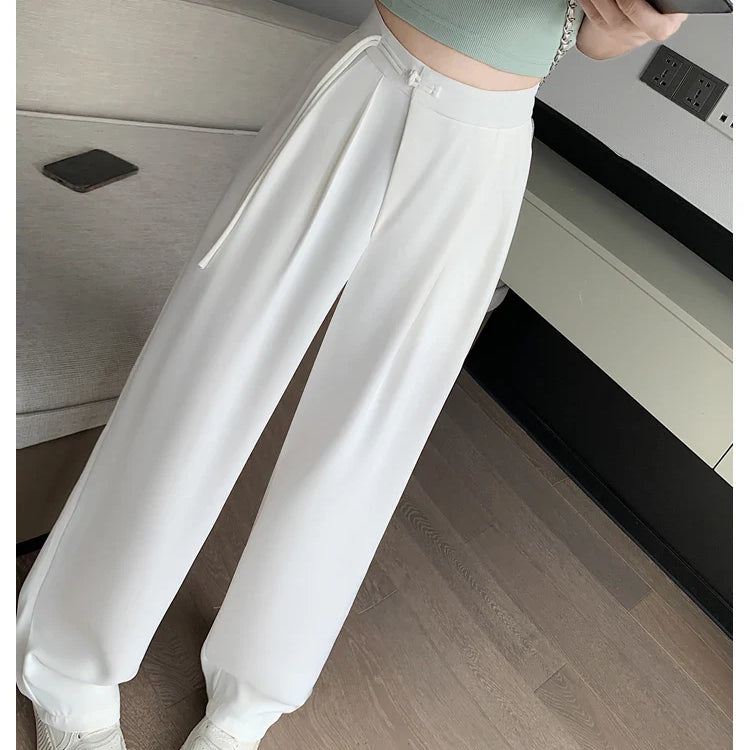 Seoulish High Waist White Suit Wide Leg Women‘s Full Pants Spring Summer Female Elegant Minimalism Straight Loose Trousers 2024 White(regular)