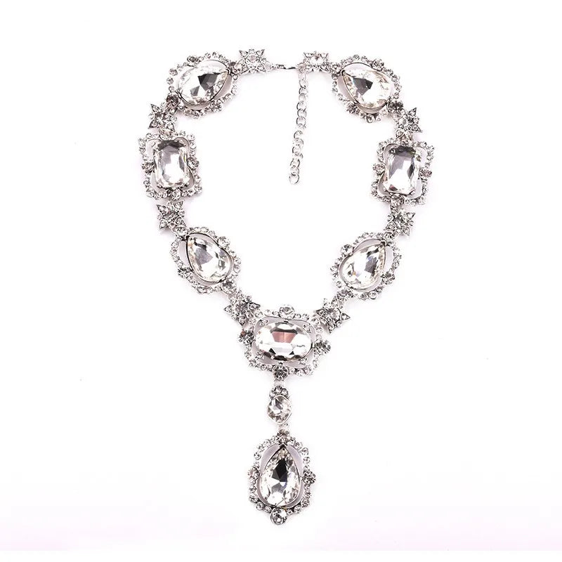 Statement Rhinestones Jewelry Large Gemstone Gem Stone Crystal Victorian Jewellery Green Emerald Bib Necklace for Women NA012-4