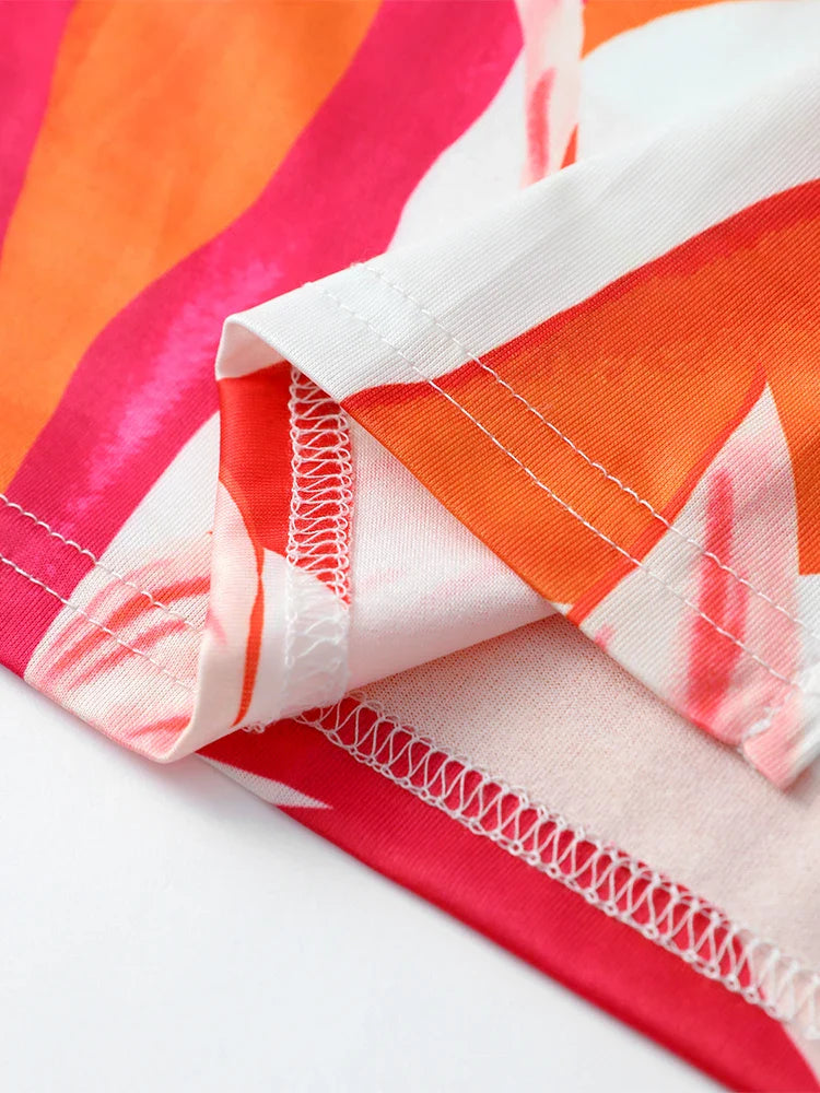 New Contrast Print Split Dress For Women Fashion Slim Sleeveless Chest Wrapping Robes Chic Lady Party Vacation Vestidos