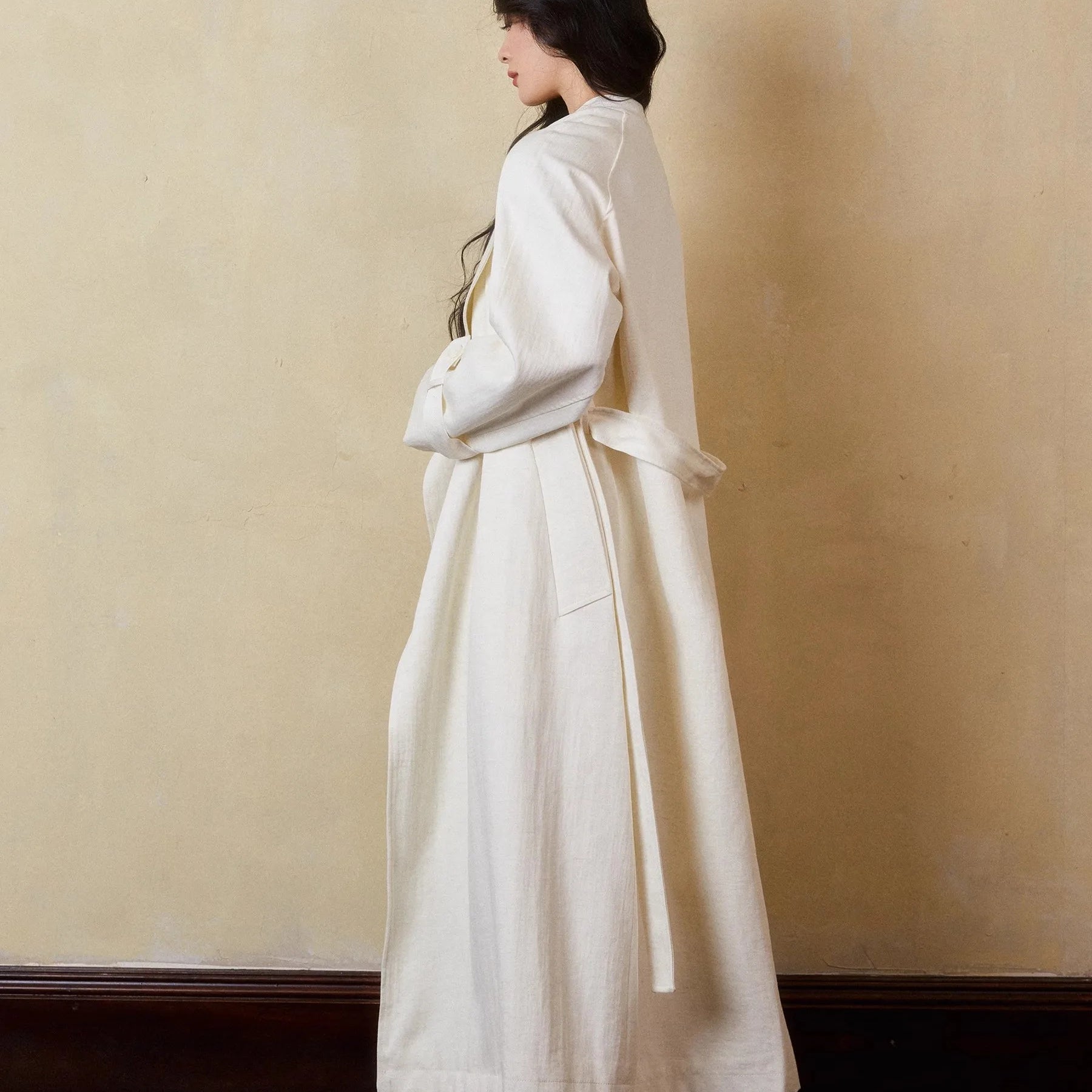 Lautaro Spring Autumn Oversized Long Linen Trench Coat for Women Sashes Loose Casual Flowy Korean Fashion Clothes Overcoat 2025