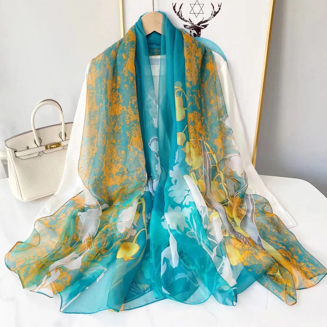 Silk Scarf Fashion Design Neck Foulard Female Luxury Hijab Women Warm Beach Scarves Echarpe Shawl Large Wrap Echarpe Bandana see chart 4