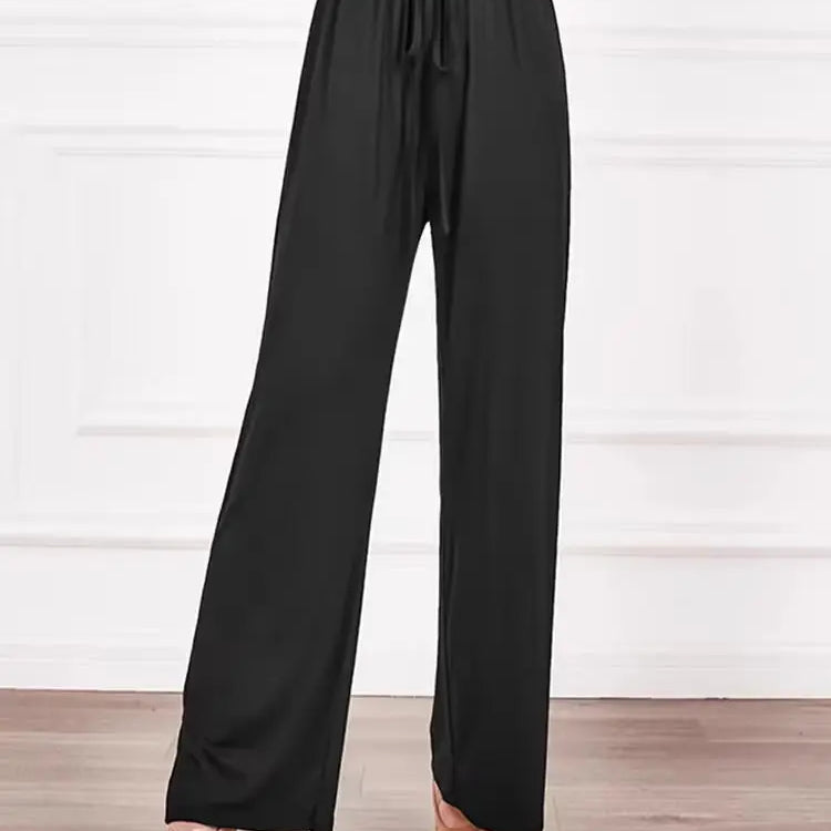 ITOOLIN Women Casual Straight Pants Drawstring Elastic Waist Thin Solid Pants Sports Wide Leg Trousers For Women Spring