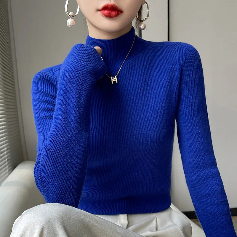 2022 Autumn and Winter Women's Cashmere Sweater Pullover Half Turtleneck Casual Fashion Pure Color Warmth Comfort