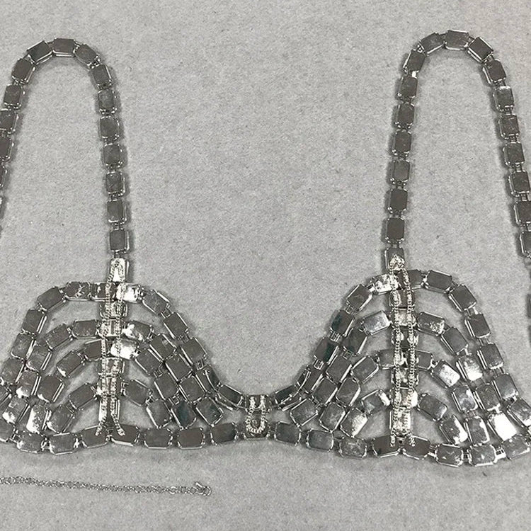 Sexy Shiny Diamond Chain Top Women Spaghetti Strap Luxury Crystal Rhinestone Bra Evening Party Runway Crop Top Streetwear