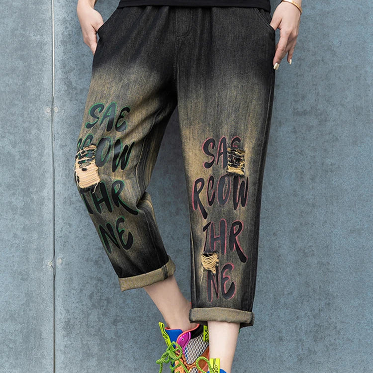 Max LuLu Spring Korean Loose Denim Pants Ladies Printed Classic Casual Elastic Jeans Womens Harajuku Vintage Harem Trousers