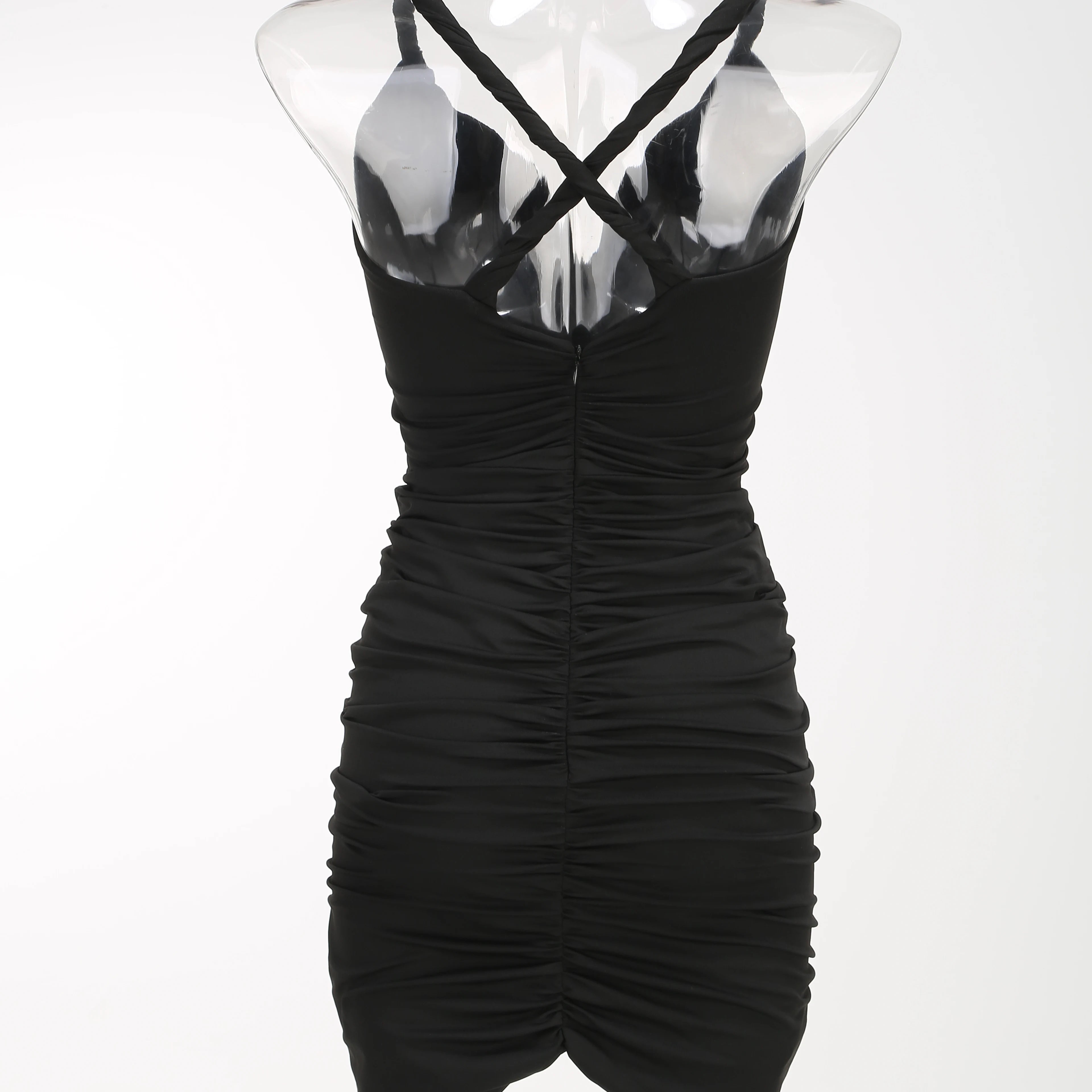 Black Color Women Sleeveless Sexy V-Neck Golden Big Circle Sequins Bodycon Mini Dress Celebrate Evening Party Cocktail Dress