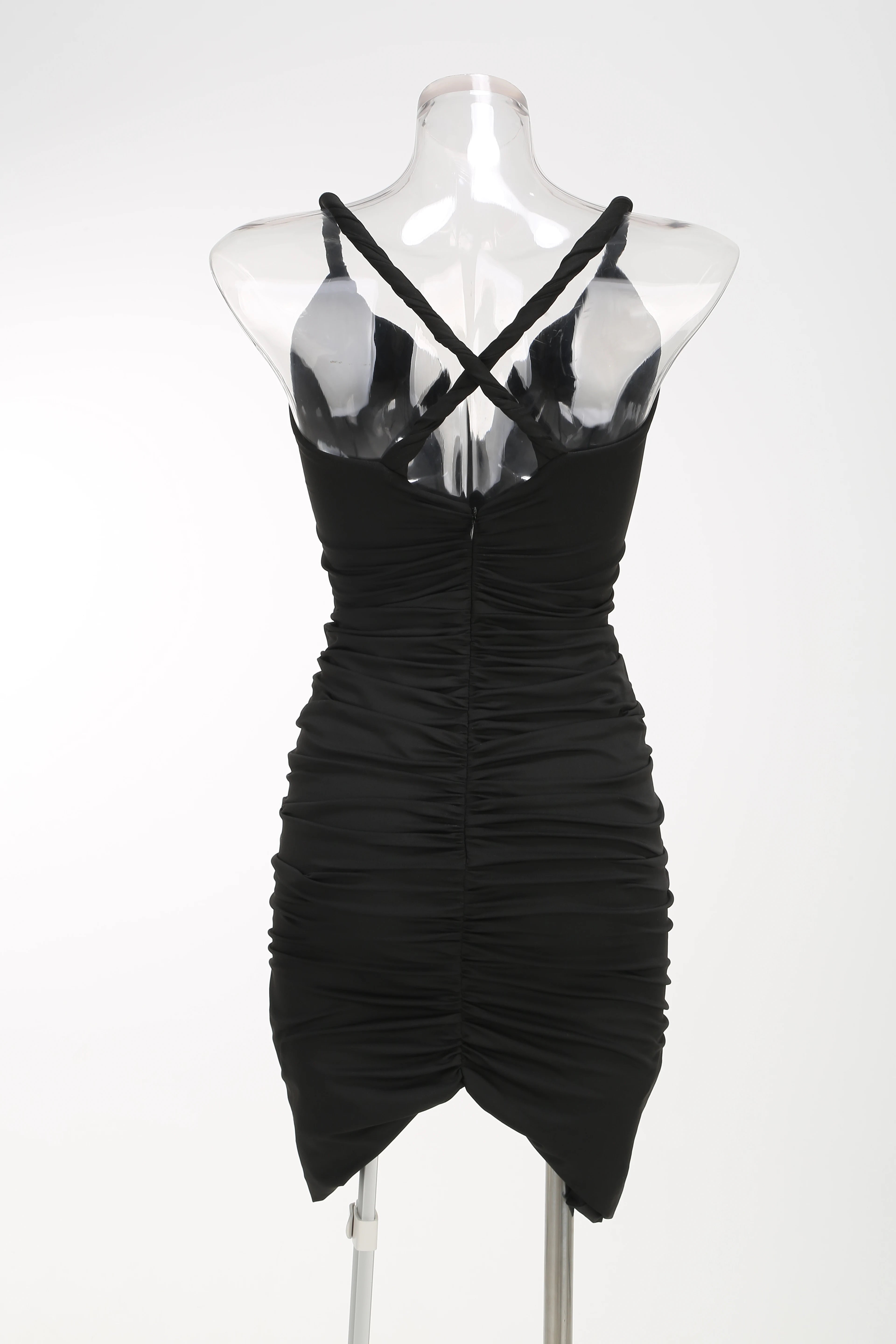 Black Color Women Sleeveless Sexy V-Neck Golden Big Circle Sequins Bodycon Mini Dress Celebrate Evening Party Cocktail Dress