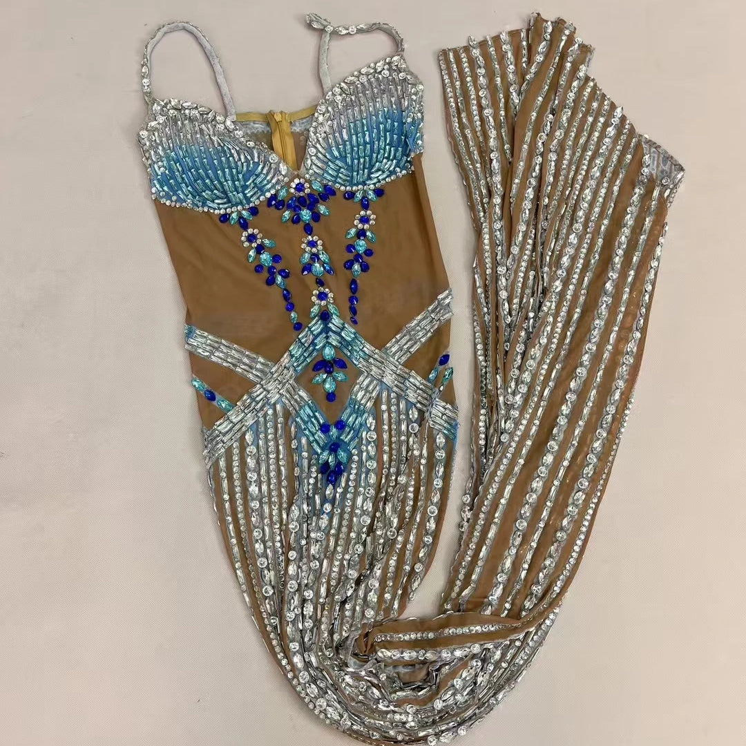 High-end Sexy Evening Gown for Women Sparkly Crystals High Side Slits Elegant Dress Birthday Prom Ball Luxury Strap Dress Jingyu