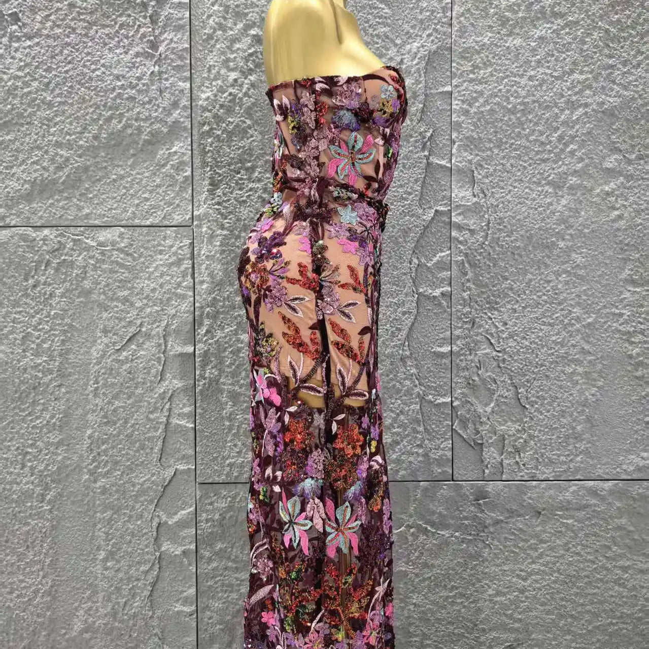 Top Quality Women Sexy Strapless Embroidery Florals Bodycon Long Dress Elegant Evening Party Cocktail Fashion Girls' Outfit