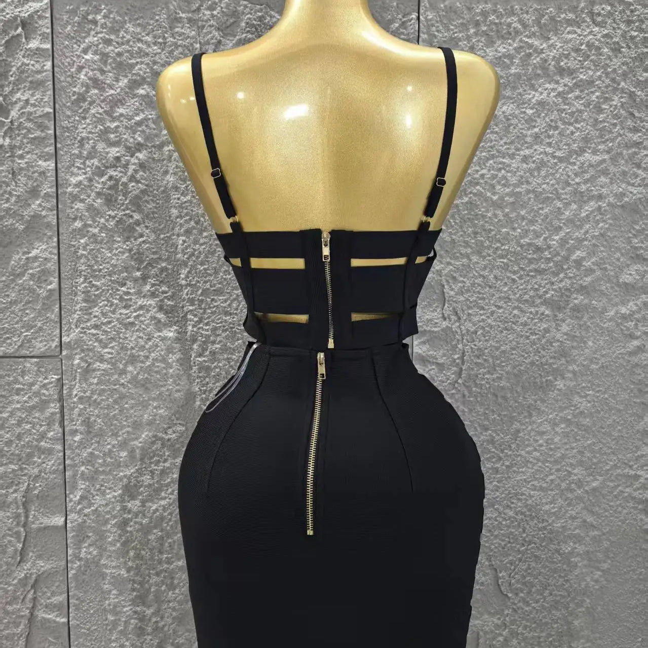 Black Color Women Sleeveless Sexy Strap 2 Pieces Bodycon Mini Bandage Dress Nightclub Party Birthday Fashion Outfit Vestido