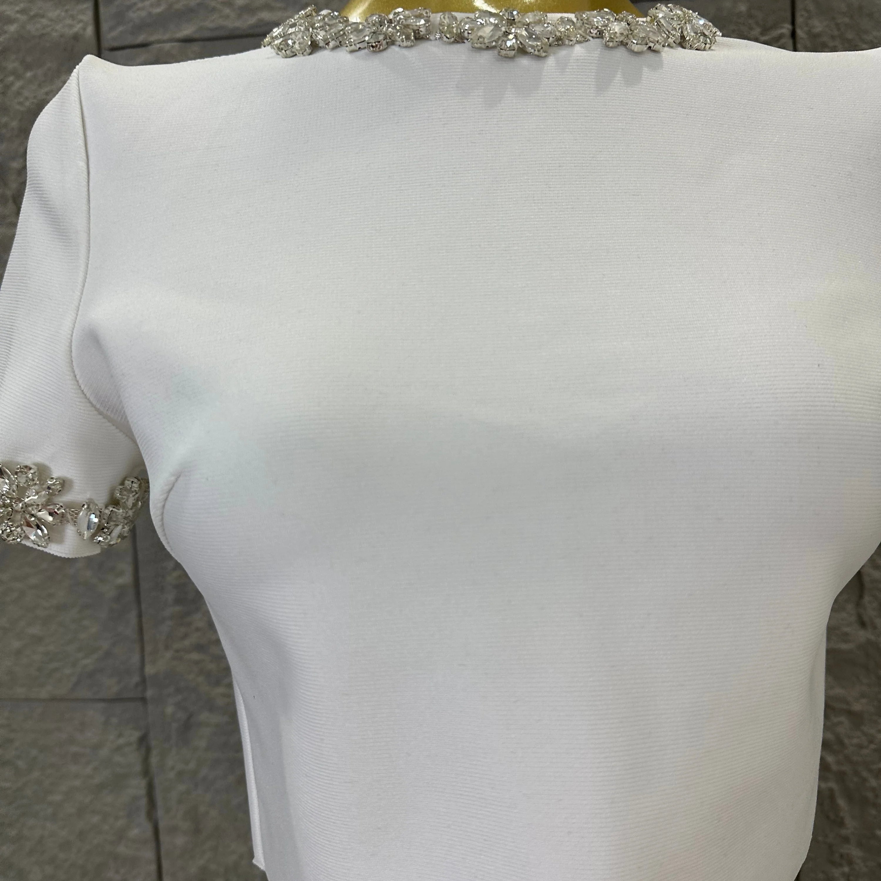 Black White Two Piece Set Women Elegant Short Sleeve Beaded Crop Top High Waist Pencil Midi Skirt Formal Suit