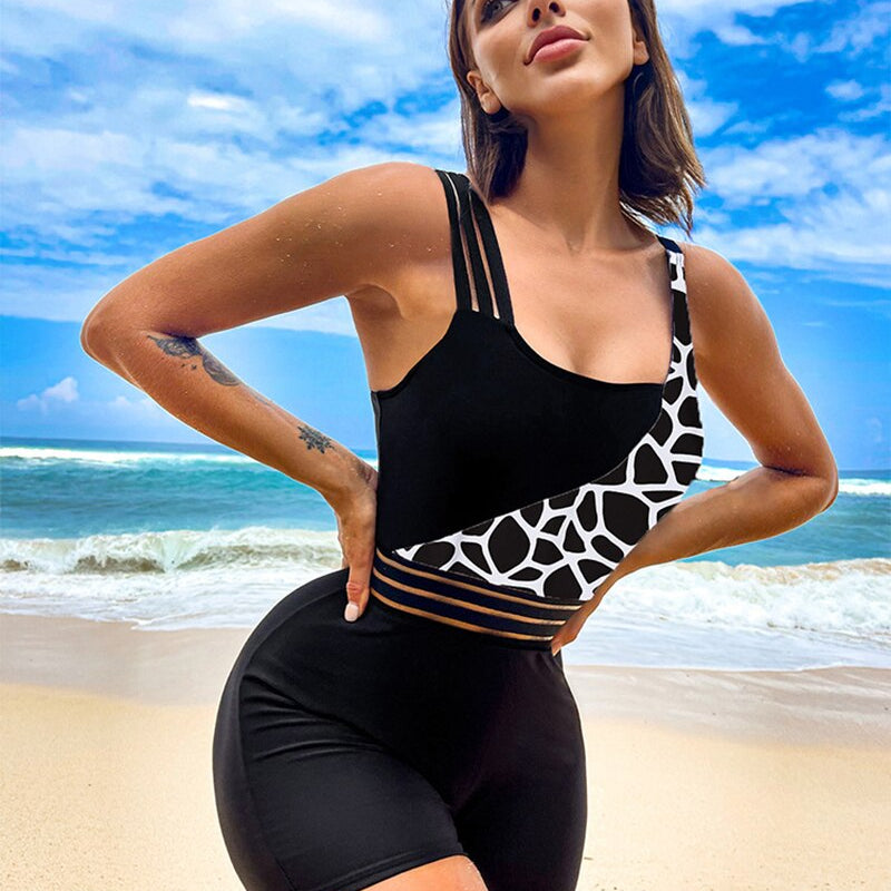 Vintage One-Piece Swimsuit Solid Patchwork Monokin 10