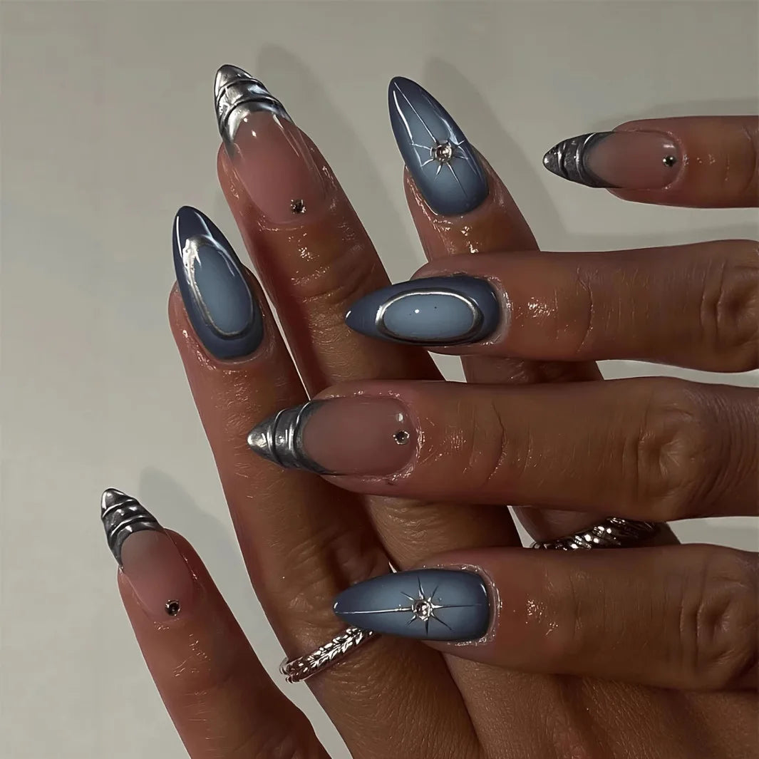 24pcs French Almond Press on Nails Flower Pattern Fake Nails False Nails Artificial Tips Накладные Ногти Uñas Postizas Mujer 네일팁 9