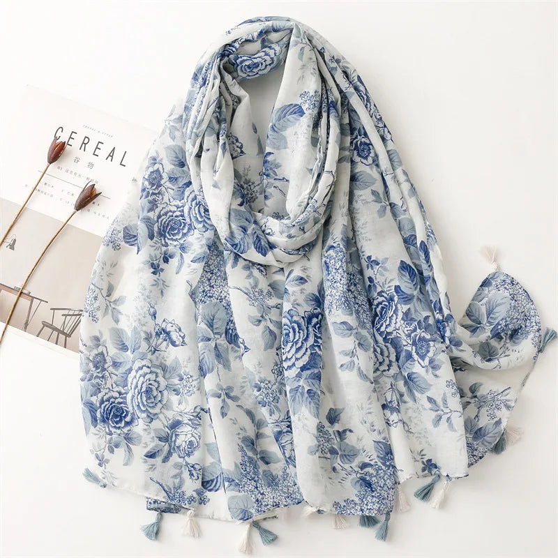 2023 Fashion Paisley Abstract Floral Tassel Viscose Shawl Scarf Lady Wrap Thin Pashmina Stole Muslim Hijab 180*90Cm 65