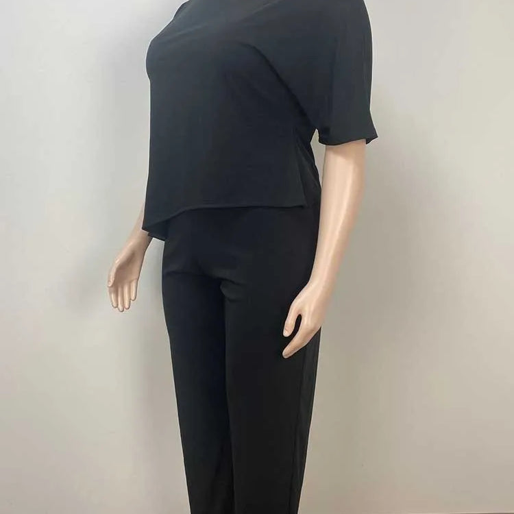 Plus Size Woman Clothing Summer Suit with Pants Casual Loose 2 Piece Sets Trousers and Top Solid Color Wholesale Dropshipping