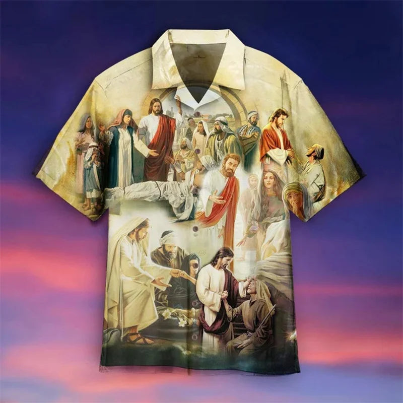 New Summer 3D Print Christian Jesus Shirts Children Fashion Streetwear Shirts Blouses Men Hawaiian Shirts Cool Vintage Clothing CS2024WF3423