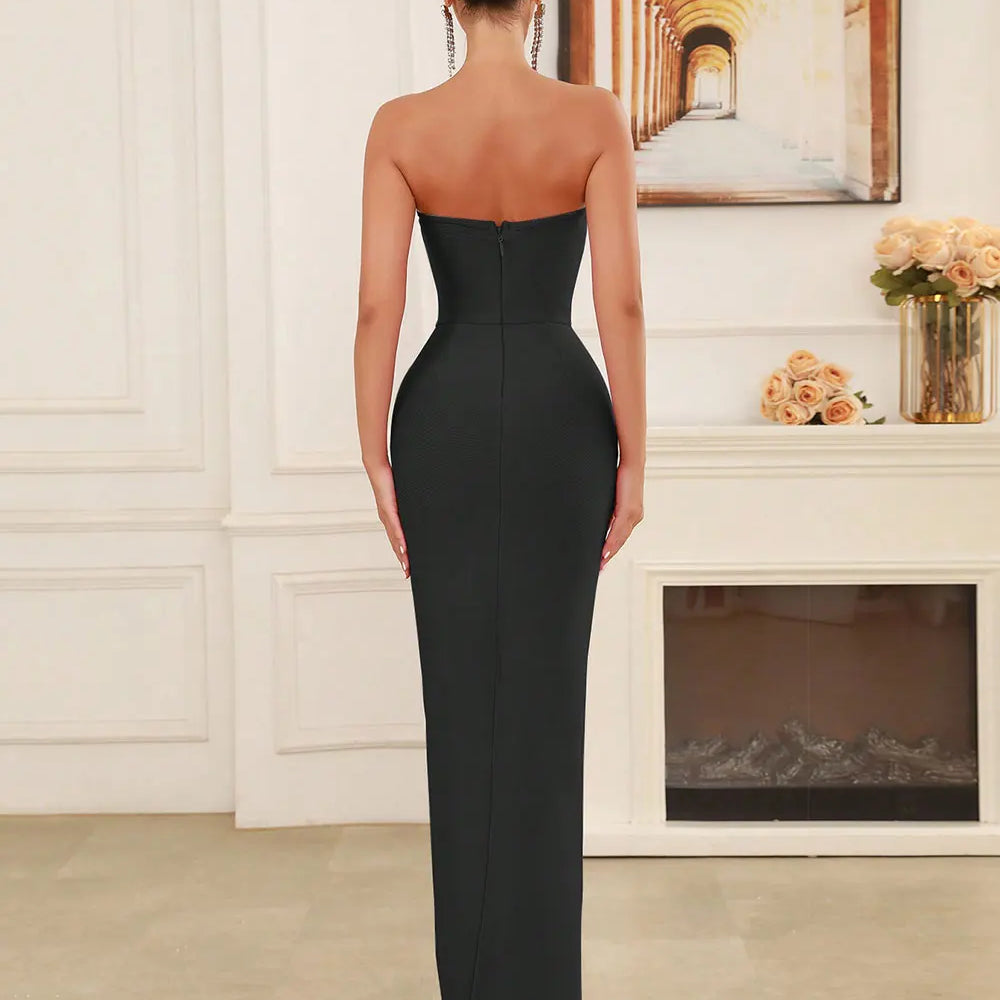 2025 Spring Sexy Women's Nail Bead Design Bandage Long Dress Strapless Sleeveless Bodycon Backless Dresses Club Party Vestidos