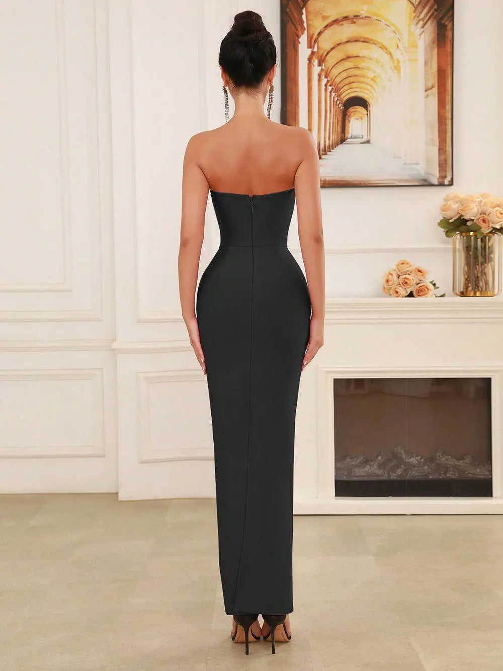 2025 Spring Sexy Women's Nail Bead Design Bandage Long Dress Strapless Sleeveless Bodycon Backless Dresses Club Party Vestidos