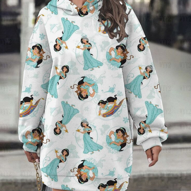 Women's Hoodie Dress Fall Fashion Print Long Sleeve Hooded Dress Women Disney Mermaid Women's Sweatshirt Streetwear YNSLMS020