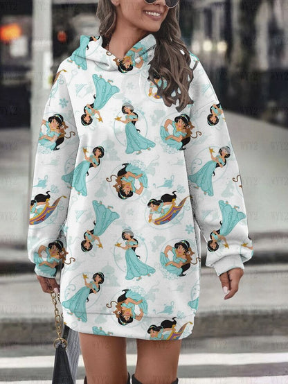 Robe à capuche pour femmes, mode d'automne, imprimé, manches longues, robe à capuche, sirène Disney, sweat-shirt pour femmes, Streetwear 