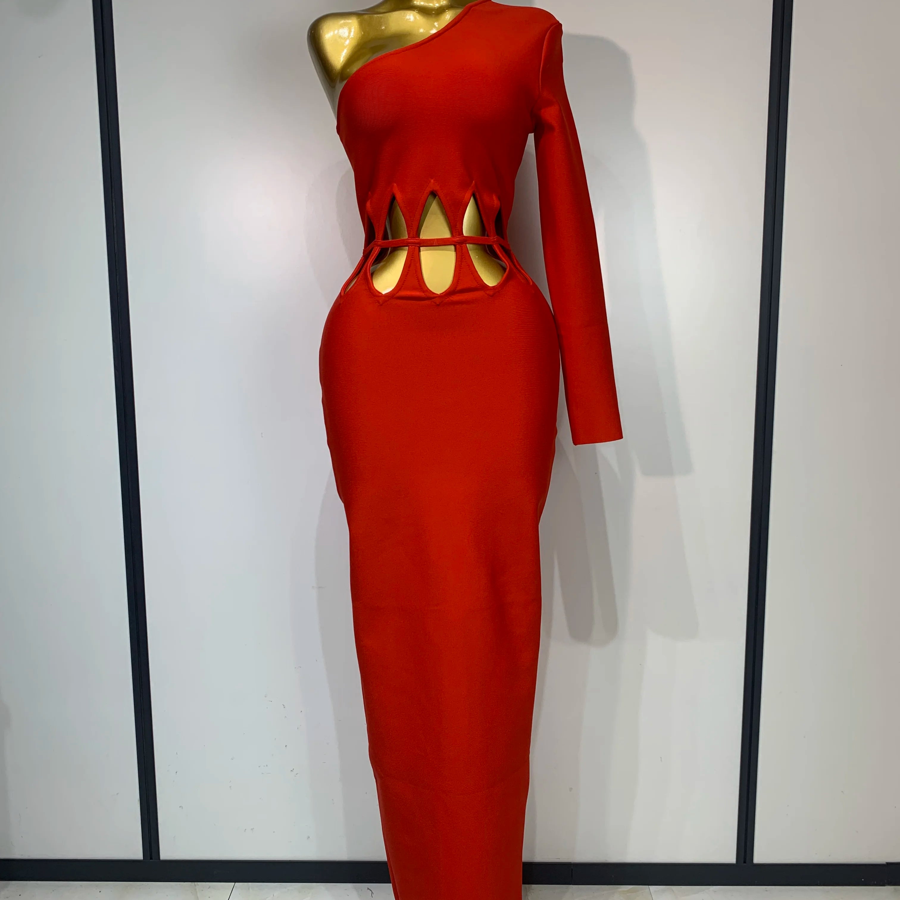 Women Sexy One Shoulder Cut Out Red Bodycon Bandage Dresses Elegant Luxury Birthday Nightclub Celebrity Evening Party Gowns