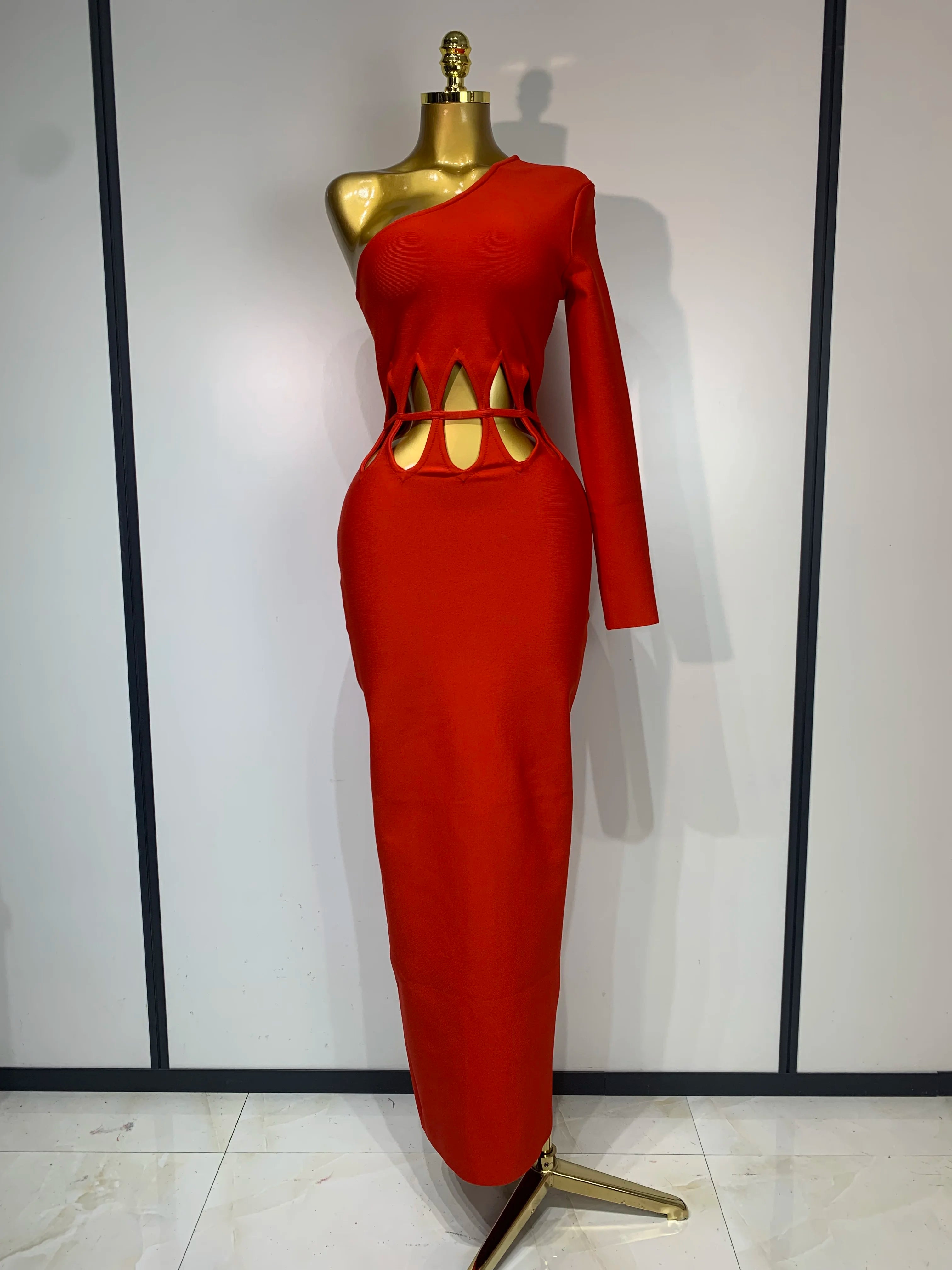 Women Sexy One Shoulder Cut Out Red Bodycon Bandage Dresses Elegant Luxury Birthday Nightclub Celebrity Evening Party Gowns